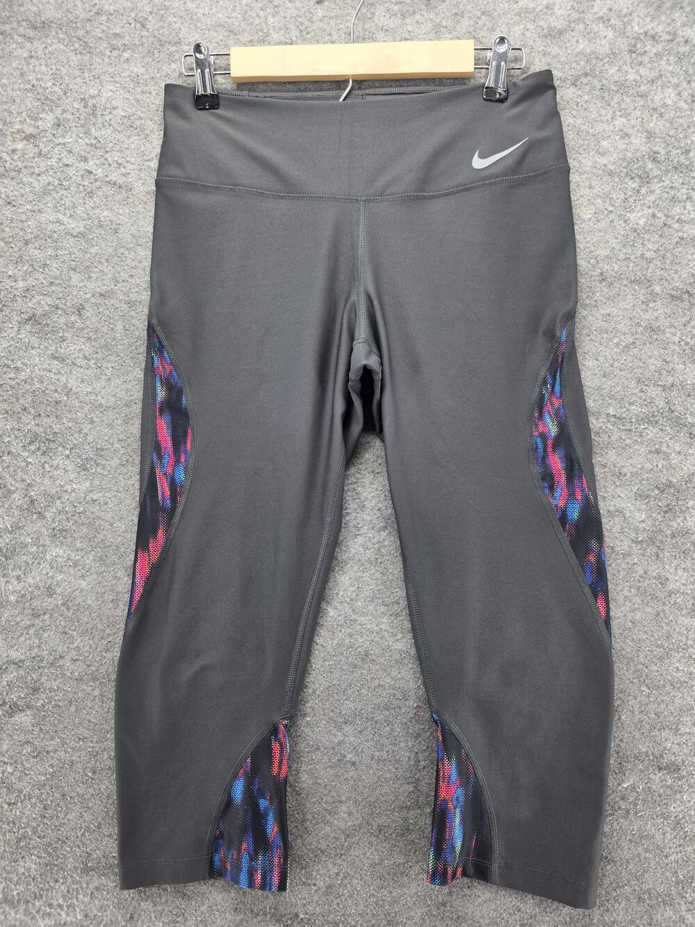 Nike Dri-FIT Leggings Womens Medium Gray Capri Multicolor Panels Athletic Yoga